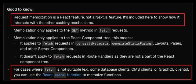 cache함수는 Next가 아닌 React의 기능을 가져다 쓴 것이다