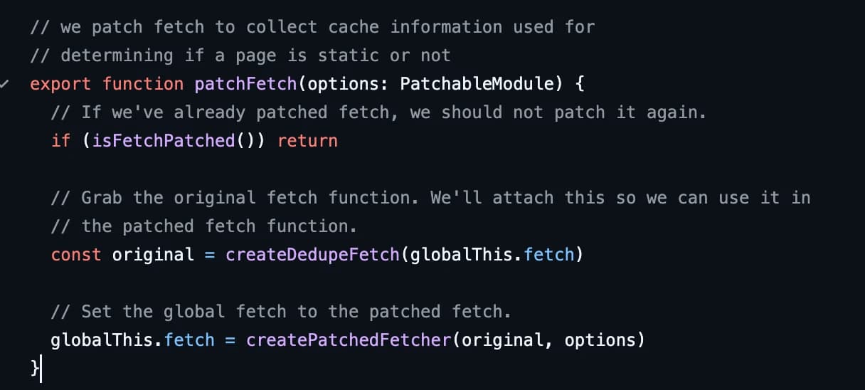 기존의 fetch를 Next의 DedupeFetch로 patch한다.