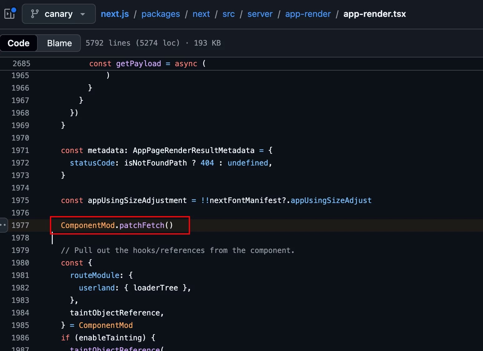 patchFetch를 호출하는 app-render.ts